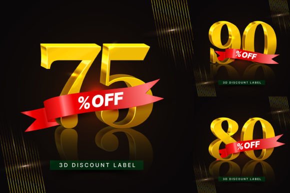 10 Discount Golden 3D Numbers