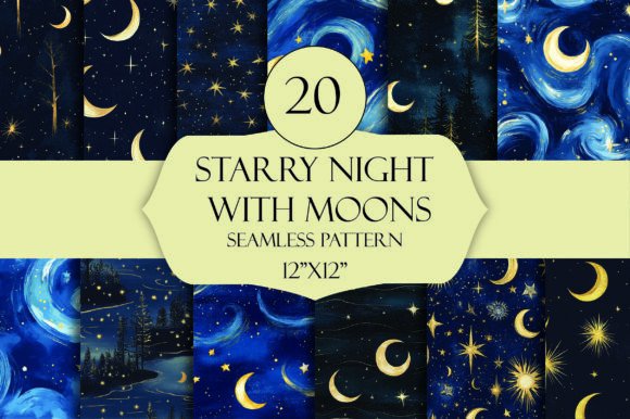Bring the Magic of the Night Sky to Your Projects with Starry Night and Moon Seamless Patterns
