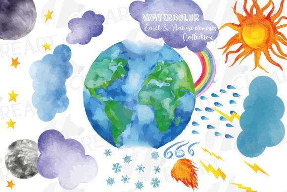 Elevating Creative Projects with the Watercolor Weather Elements Clipart Pack