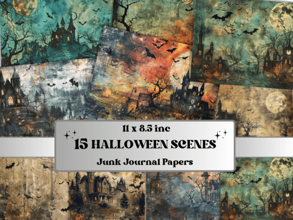 Halloween Scenes Junk Journal Paper: A Spooky Creative Toolkit