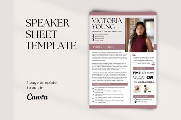 Speaker One Sheet Canva Template