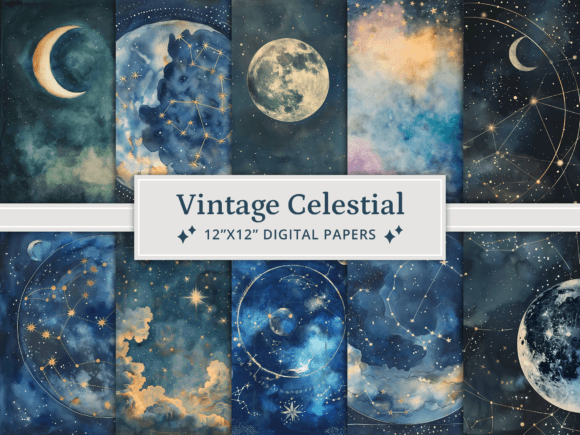 Vintage Celestial Digital Papers for Creators